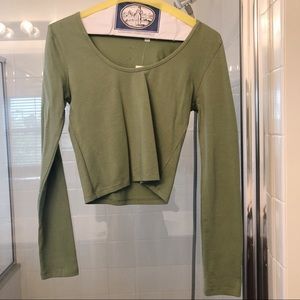 olive green cropped long sleeve shirt pacsun